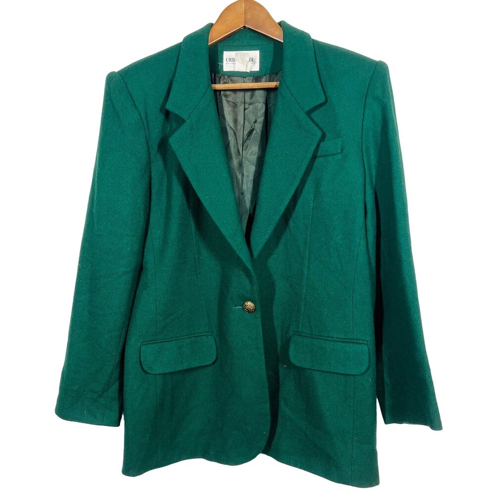 Vintage Urban Wool Merino Collection Jacket Blazer Single Button Green - 14